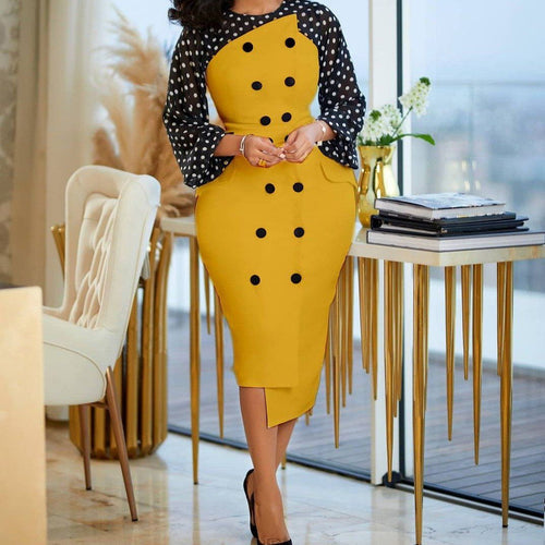 Formal Polka Dot Color Block Asymmetric Dress